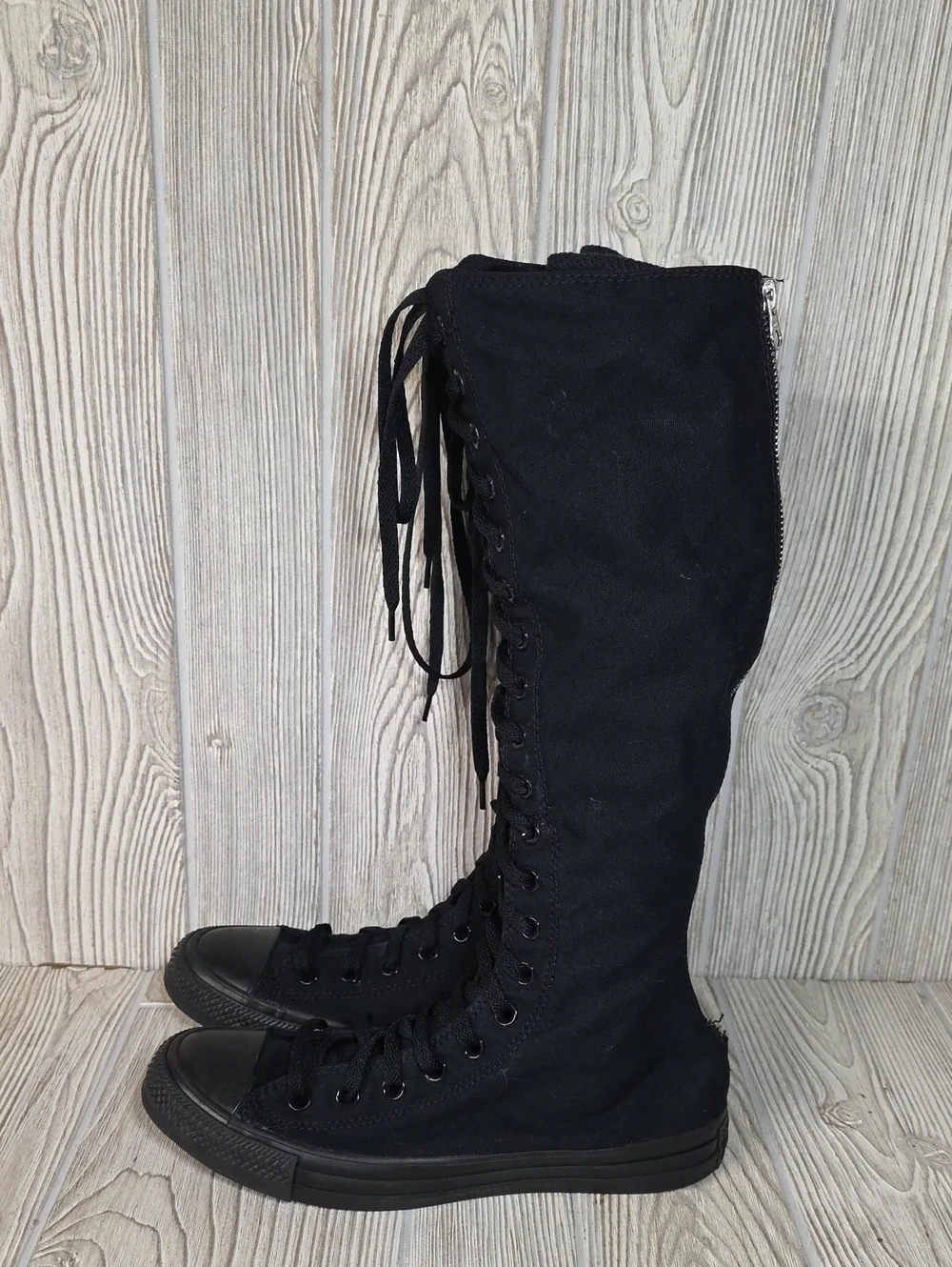 Converse All Star XX-Hi Boots Triple Black Knee High Lace Up Canvas Sneakers